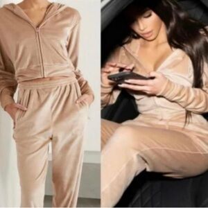 Aerie Dreamy Velour Set Low Rise Pant & Cropped Hoodie Sz S & XS